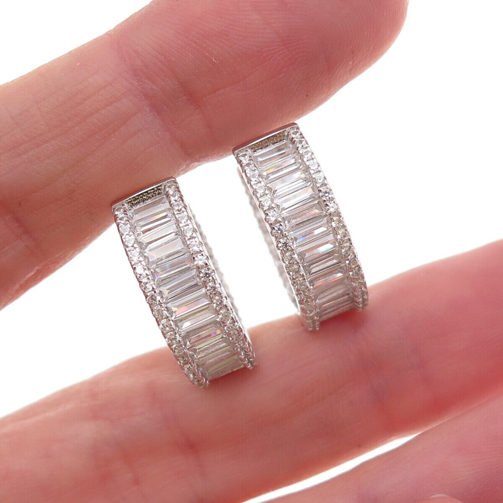 925 Sterling Silver Emerald & Round-Cut C Z In / Out Hoop Earrings